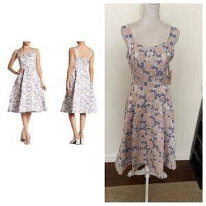 Nanette Lapore women fit flare pleated floral dress Sz 4 holiday party multi NWT